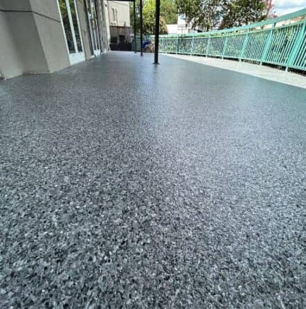 Pegasus Landing Assisted Living Facility with new epoxy flake flooring installed close-up