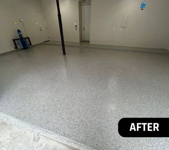 after portrait of homeowner garage with new flooring installed