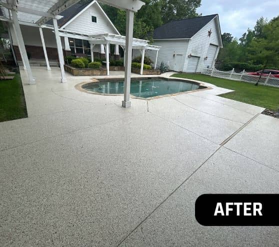 after portrait of homeowner pool patio with new epoxy flooring