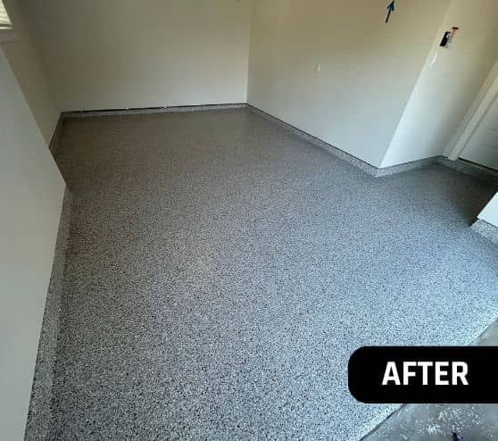 after portrait of homeowner garage with new flooring installed