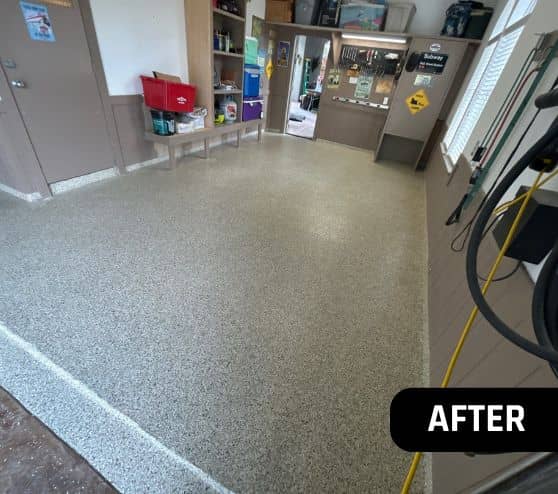 homeowner garage with new epoxy flooring