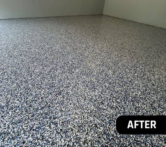 after portrait of new epoxy flake flooring for homeowner