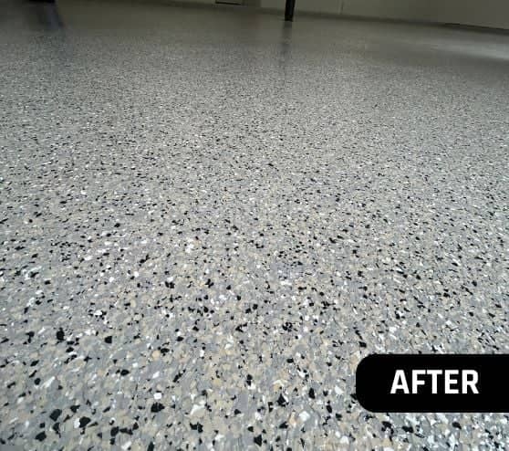 after portrait of close-up epoxy flake flooring