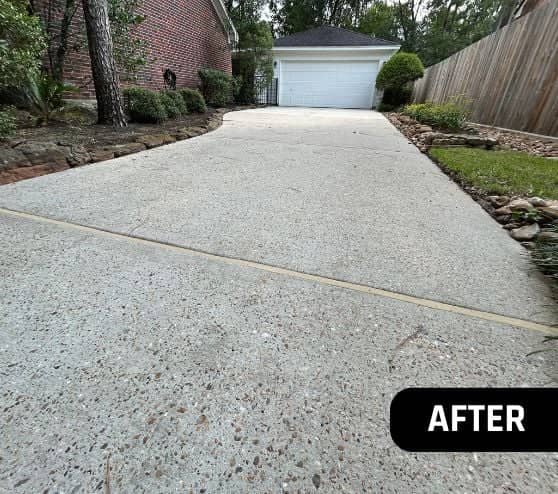 after portrait of homeowner driveway with concrete sealing