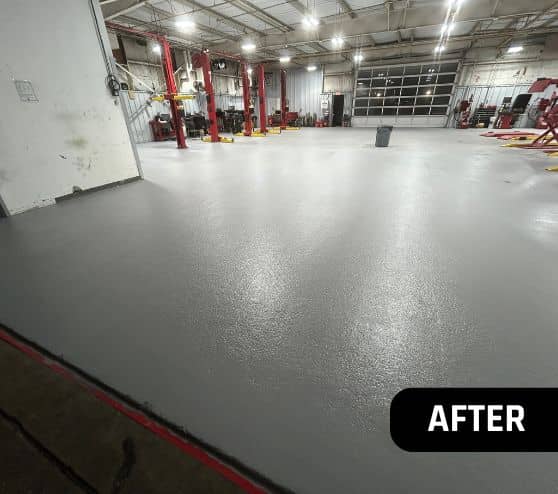 after portrait of Gullo Toyota and Mazda garage with new solid epoxy flooring