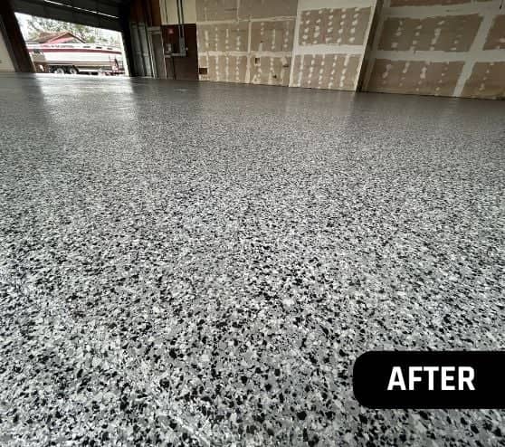 close-up of epoxy flooring installed for homeowner hangar