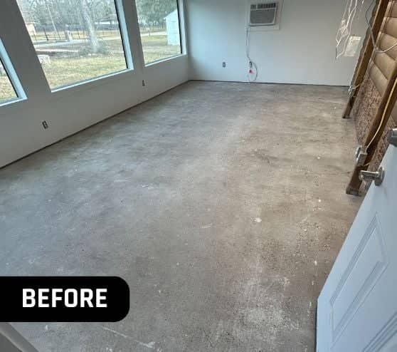before portrait of homeowner room with old concrete flooring