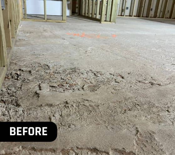 before portrait of homeowner room with old concrete floor