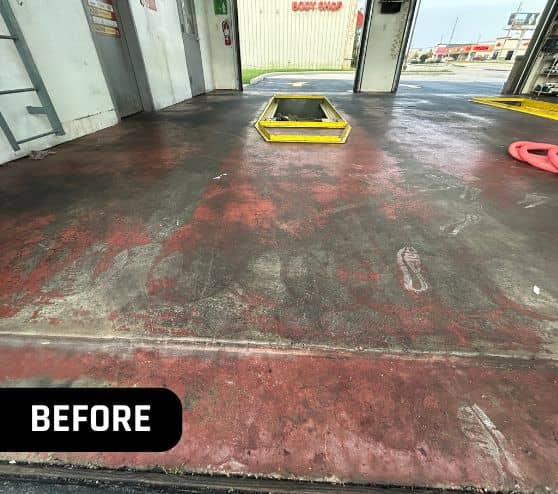 before portrait of Take 5 Oil Change garage with old concrete flooring
