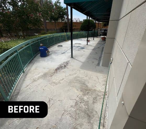 before portrait of Pegasus Landing Assisted Living Facility flooring with old concrete