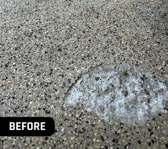 close-up of a hole in concrete in homeowner garage