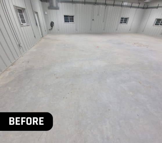 before portrait of homeowner hangar with old concrete flooring