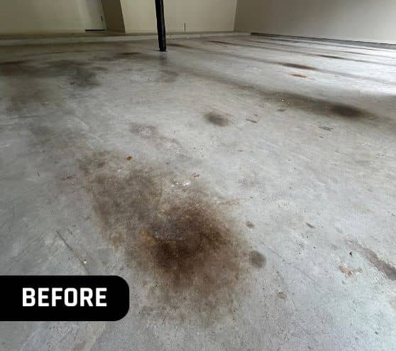 homeowner garage with new stained concrete before portrait