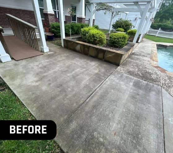 before portrait of homeowner pool deck before new flooring installed