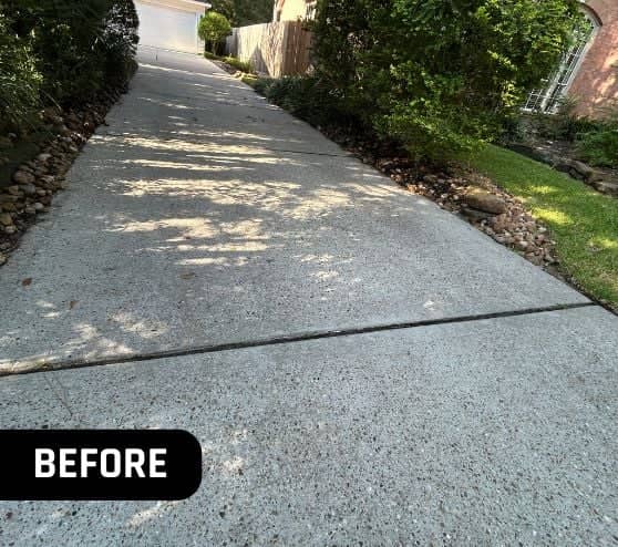 homeowner driveway with old concrete sealing before portrait