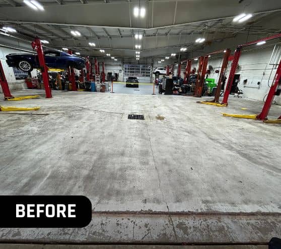 before portrait of Gullo Toyota and Mazda garage with old concrete flooring