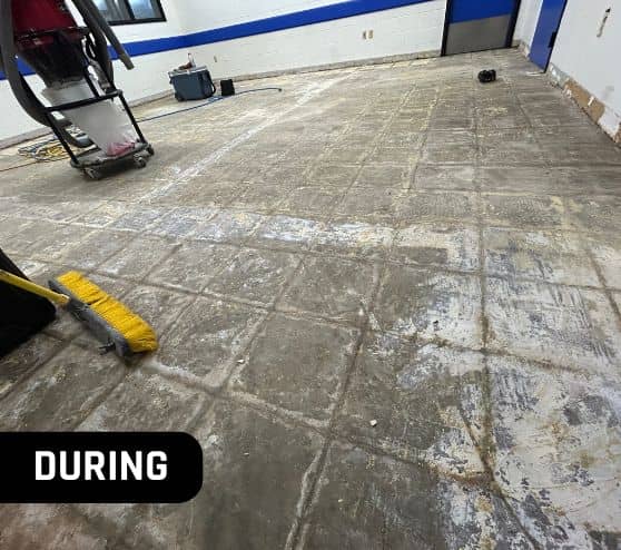 during portrait of old flooring getting removed at Ball Corporation