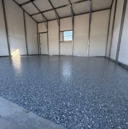 homeowner garage with Smoke Epoxy Flake Flooring installed