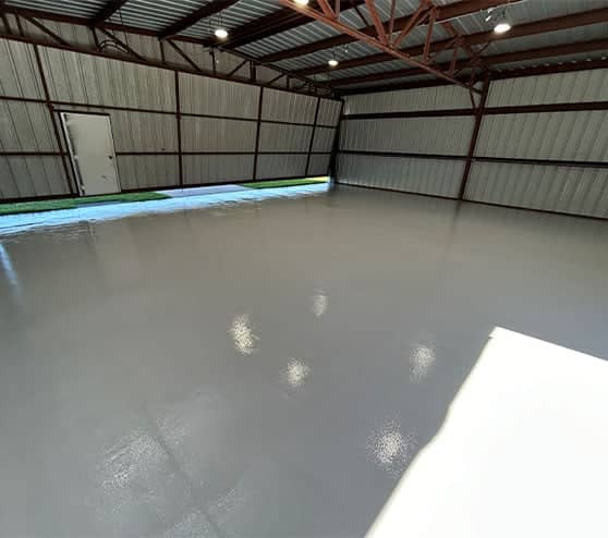 Aircraft Hangar with freshly installed epoxy flooring