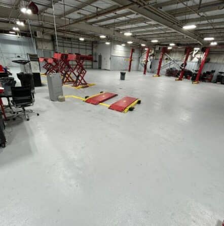 solid epoxy flooring installed for Gullo Toyota and Mazda garage