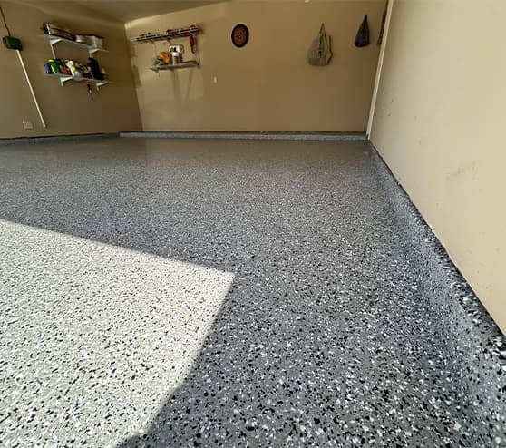 garage floor after new epoxy flooring installed
