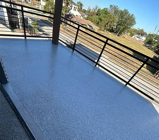 whisper gray epoxy flake flooring for balcony