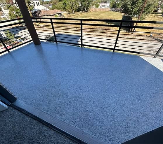 balcony with freshly poured epoxy flooring