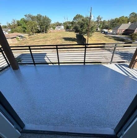 close-up of balcony with new epoxy flake flooring