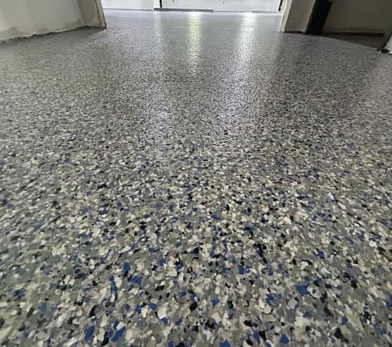 close-up of epoxy flake flooring for office spaces