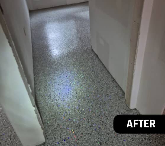 After Custom Epoxy Flake Workshop Floor for Homeowner in Huntsville, TX