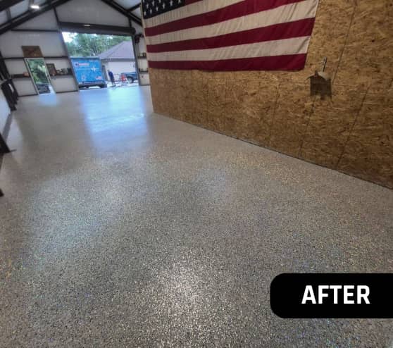 After Custom Epoxy Flake Workshop Project for Homeowner in Huntsville, TX