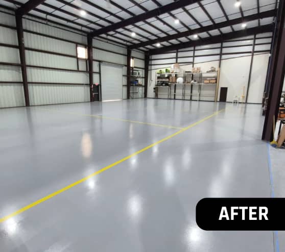 After Solid Epoxy Flooring Project for Versalift and Ruthmann Reachmaster in New Caney, TX
