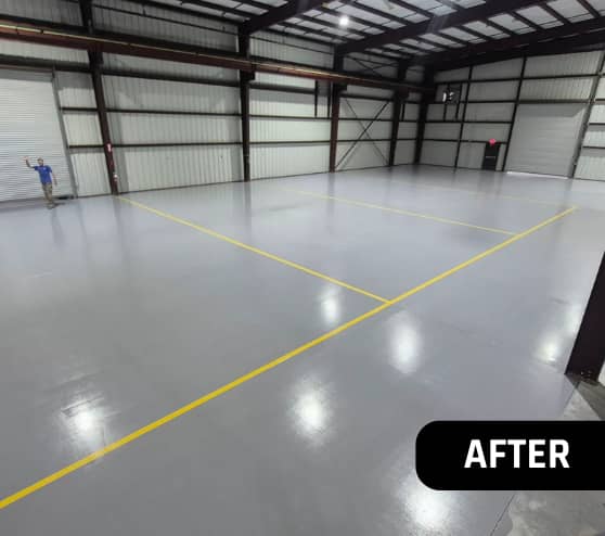 After Solid Epoxy Flooring for Versalift and Ruthmann Reachmaster in New Caney, TX