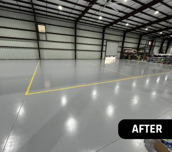 After Solid Epoxy Flooring Work for Versalift and Ruthmann Reachmaster in New Caney, TX