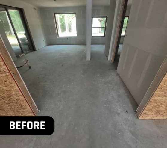 Before Custom Epoxy Flake Workshop Work Floor for Homeowner in Huntsville, TX