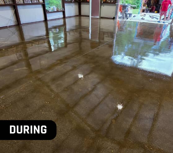 During Custom Epoxy Flake Workshop Floor for Homeowner in Huntsville, TX