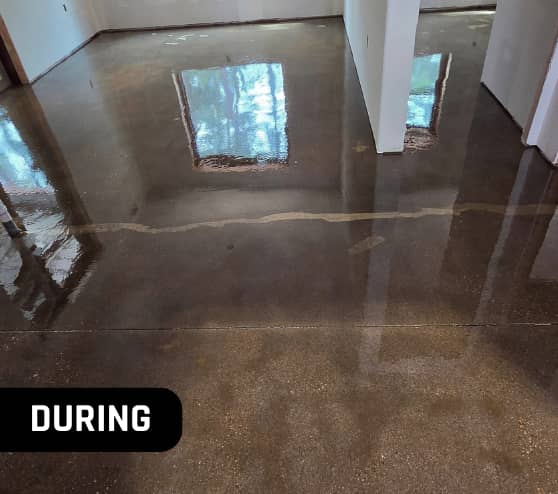 During Custom Epoxy Flake Workshop Project Floor for Homeowner in Huntsville, TX
