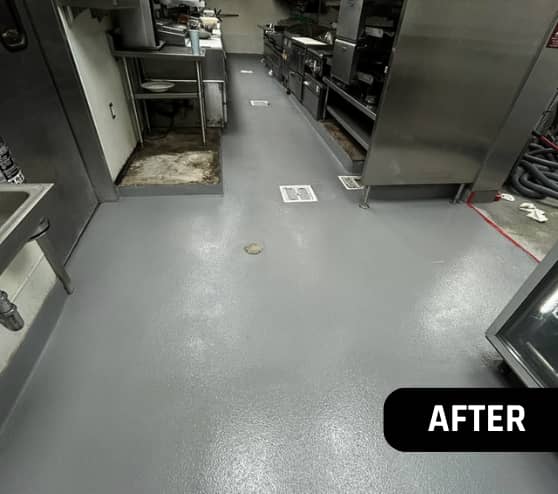 After Solid Epoxy Flooring for Black Walnut Cafe in The Woodlands, TX