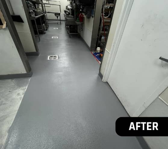After Solid Epoxy Flooring Job for Black Walnut Cafe in The Woodlands, TX