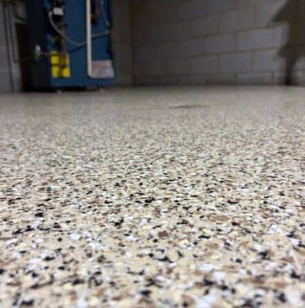 close-up of Cappuccino Solid Epoxy Flooring for homeowner basement