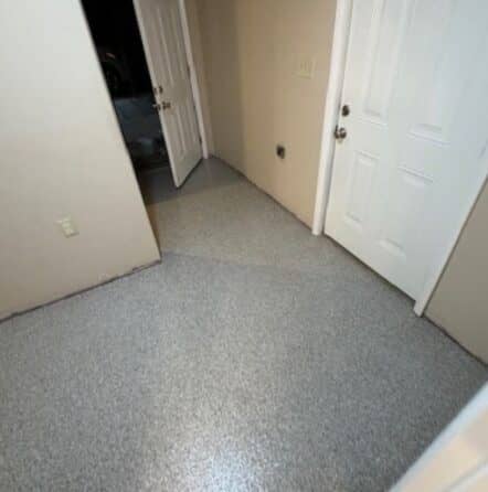 Creekbed Epoxy Flake Flooring installed for homeowner hallway