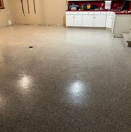 homeowners garage with new epoxy flooring