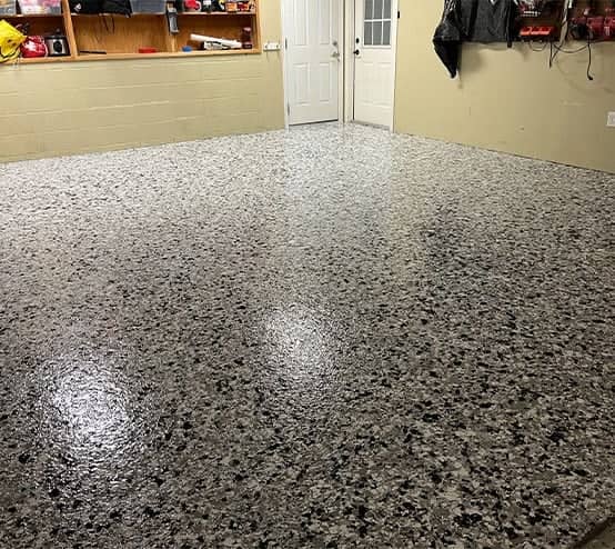 close-up of new epoxy flooring for homeowner garage