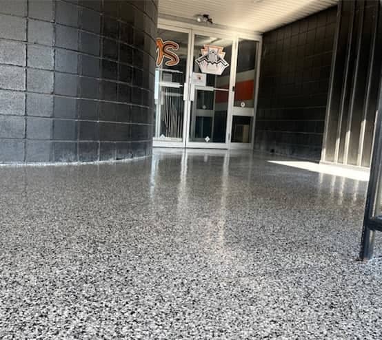 close-up of Keystone State Sports with new epoxy flooring