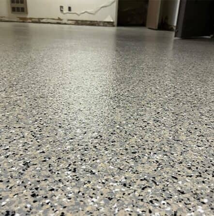 close-up of epoxy flake flooring for United States Postal Service Union Hall