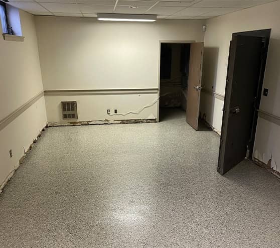 United States Postal Service Union Hall basement with epoxy flake flooring