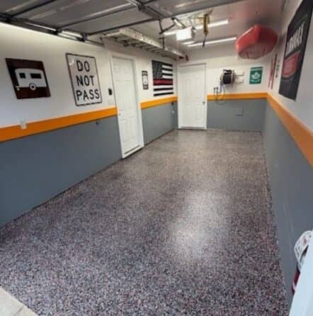 homeowner garage with new HOG Epoxy Flake Flooring
