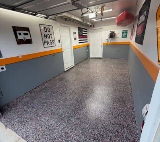 homeowner garage with new HOG Epoxy Flake Flooring