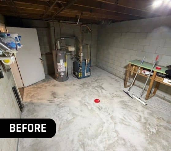 homeowner basement with old concrete flooring before portrait