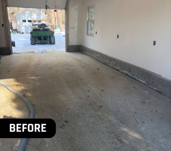 homeowner garage with old concrete flooring in homeowner basement